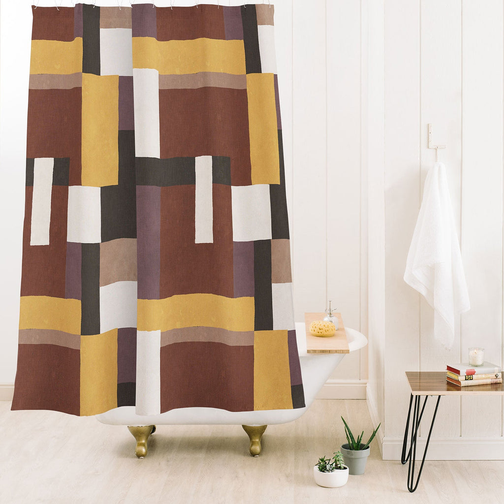 Ninola Design Everyday Artifact Modern Color Block Texture Earthy Shower Curtain