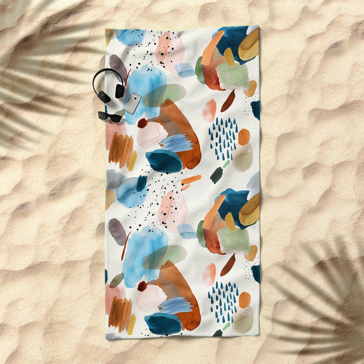 Ninola Design Mineral Abstract Gold Blue Beach Towel