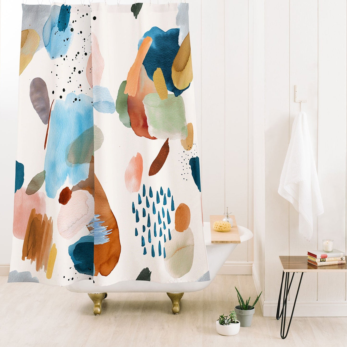 Ninola Design Mineral Abstract Gold Blue Shower Curtain