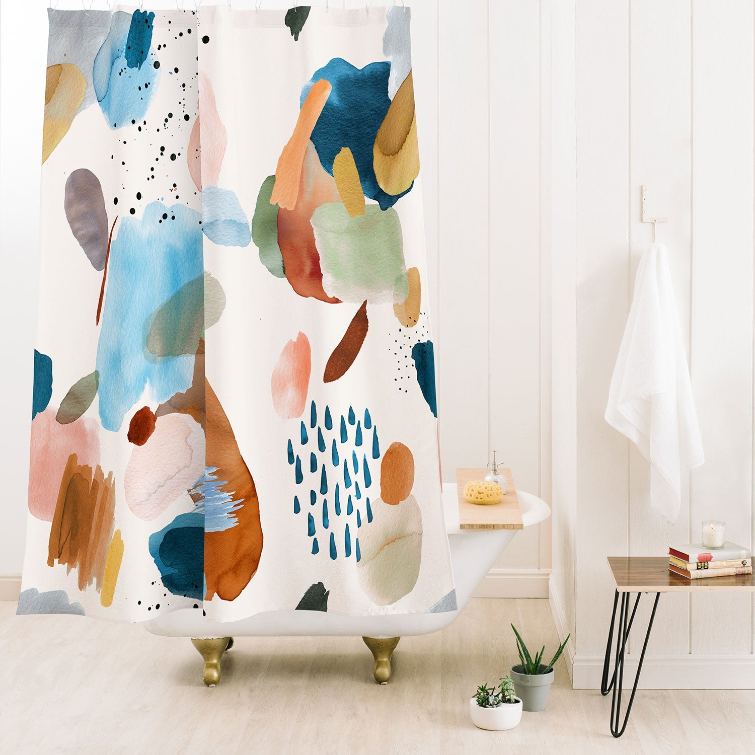Ninola Design Mineral Abstract Gold Blue Shower Curtain