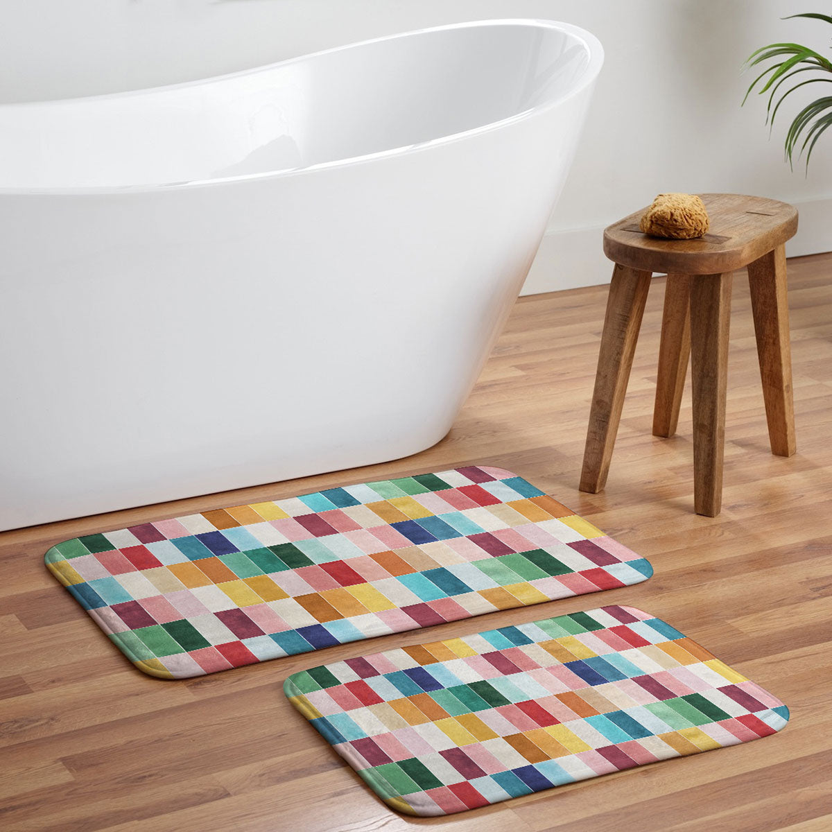 Ninola Design Modern Craft Rectangular Colorful Tiles Color Utopia Memory Foam Bath Mat