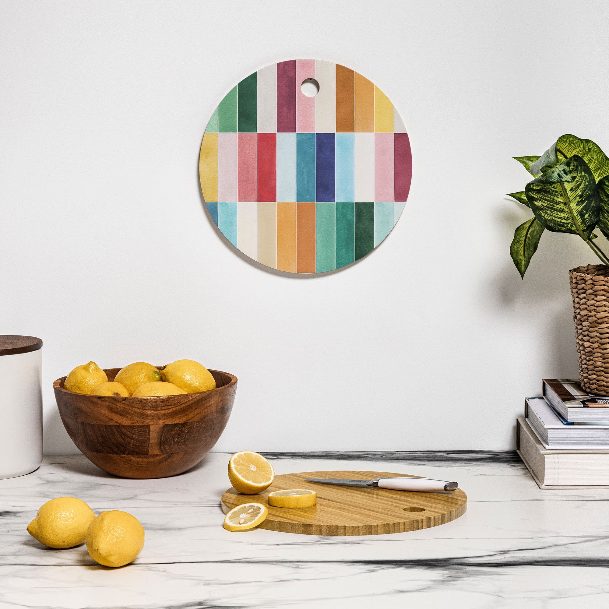 Ninola Design Modern Craft Rectangular Colorful Tiles Color Utopia Cutting Board Round