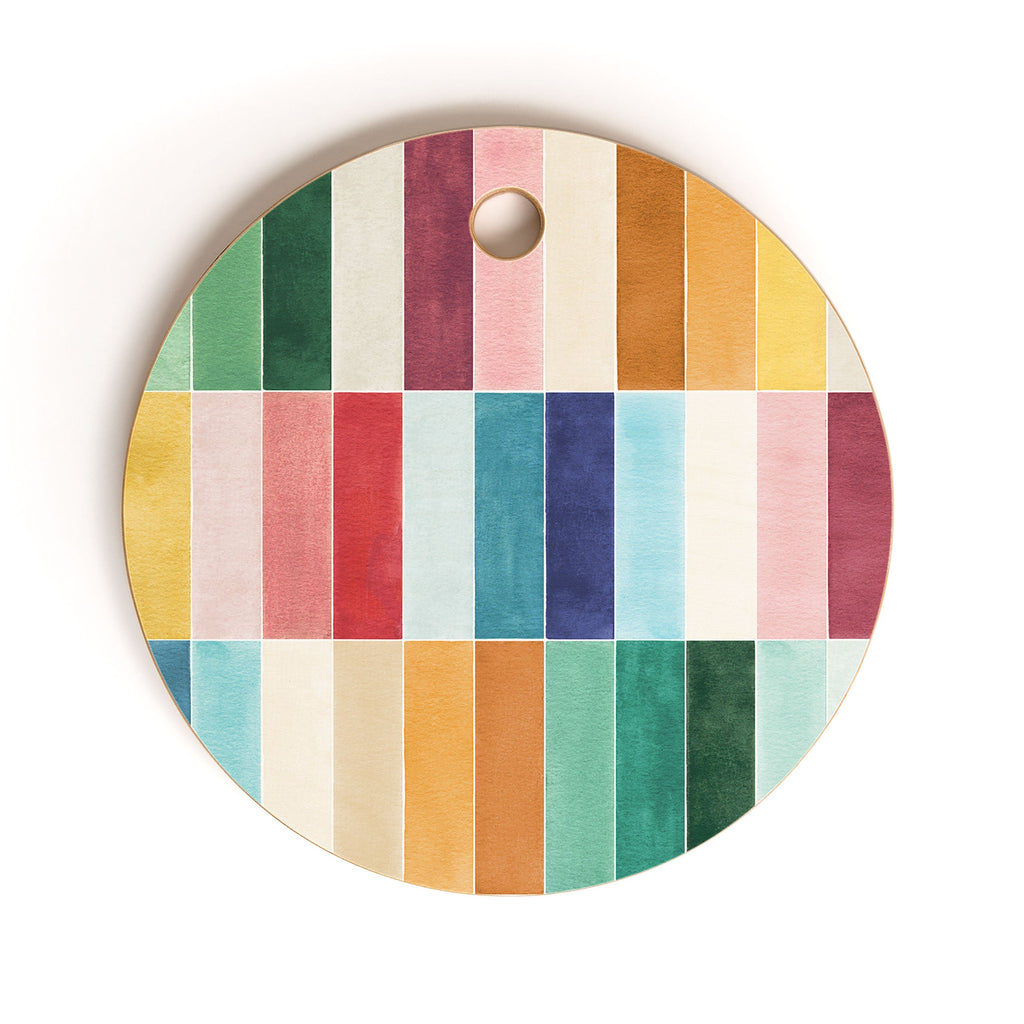 Ninola Design Modern Craft Rectangular Colorful Tiles Color Utopia Cutting Board Round