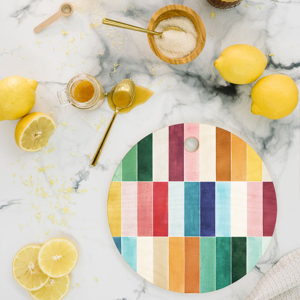 Ninola Design Modern Craft Rectangular Colorful Tiles Color Utopia Cutting Board Round