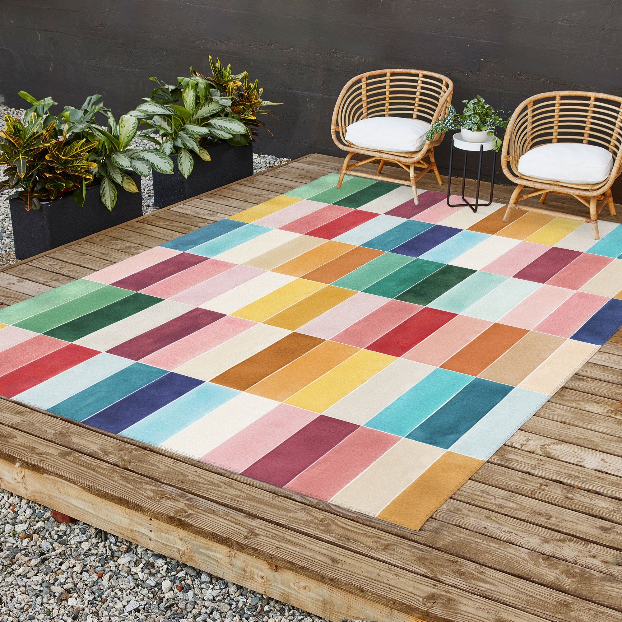Ninola Design Modern Craft Rectangular Colorful Tiles Color Utopia Outdoor Rug