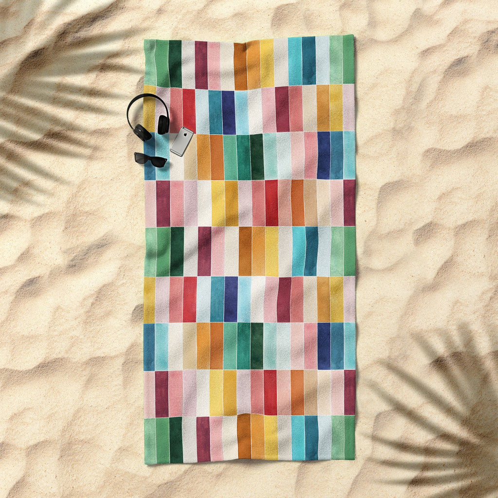 Ninola Design Modern Craft Rectangular Colorful Tiles Color Utopia Beach Towel