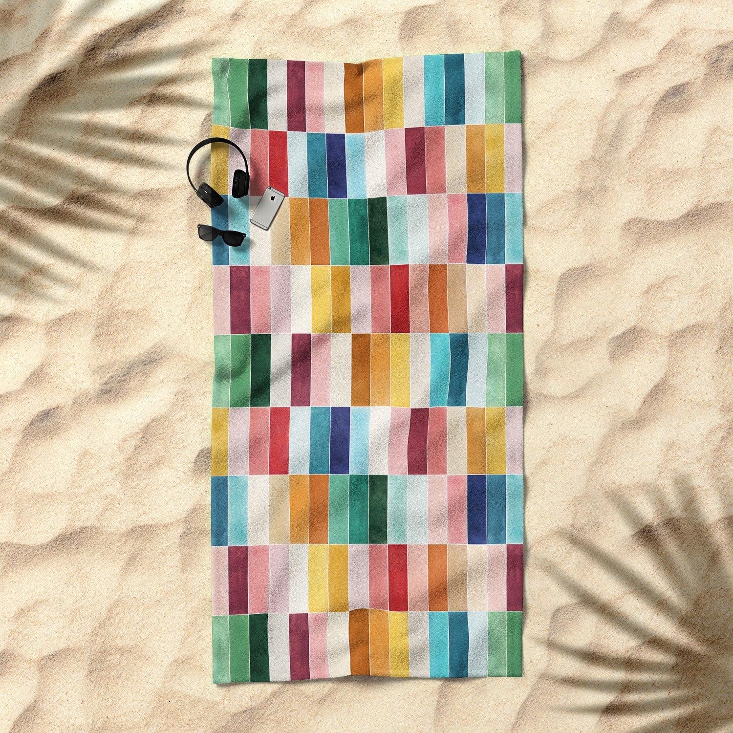 Ninola Design Modern Craft Rectangular Colorful Tiles Color Utopia Beach Towel
