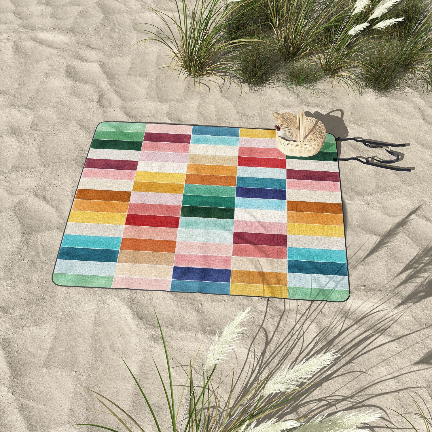Ninola Design Modern Craft Rectangular Colorful Tiles Color Utopia Picnic Blanket