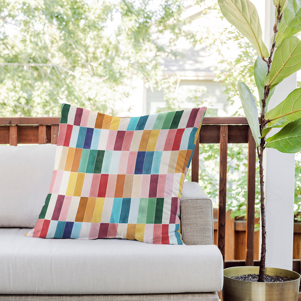 Ninola Design Modern Craft Rectangular Colorful Tiles Color Utopia Outdoor Throw Pillow