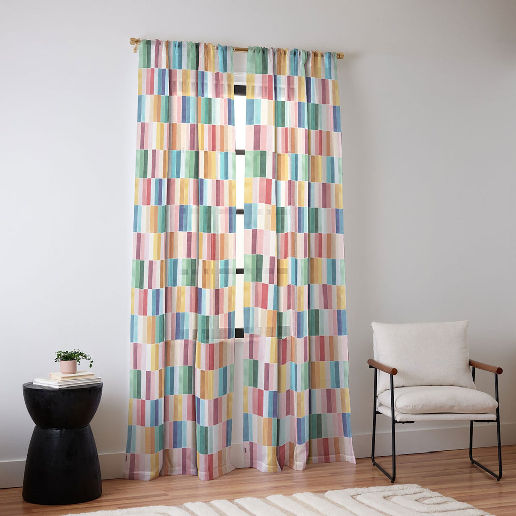 Ninola Design Modern Craft Rectangular Colorful Tiles Color Utopia Sheer Window Curtain