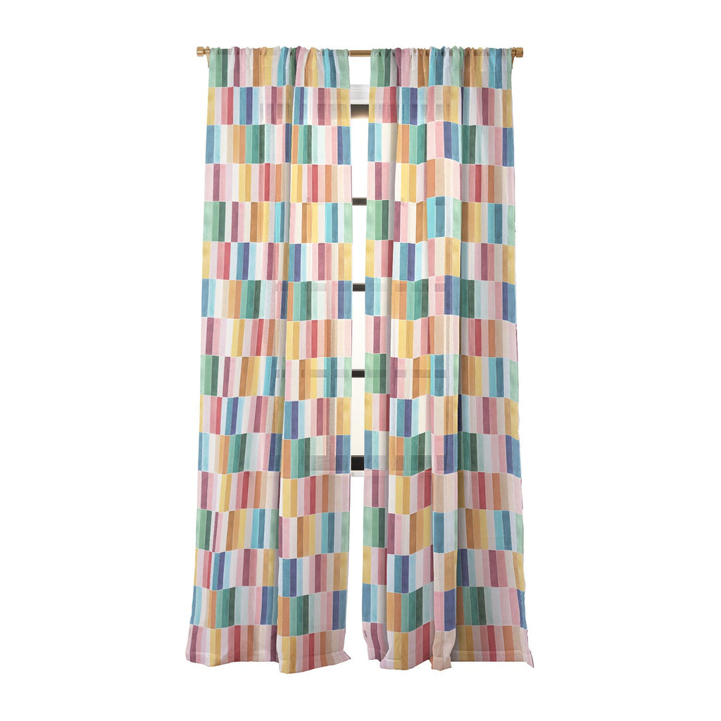 Ninola Design Modern Craft Rectangular Colorful Tiles Color Utopia Sheer Window Curtain