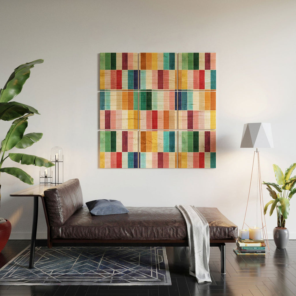 Ninola Design Modern Craft Rectangular Colorful Tiles Color Utopia Wood Wall Mural