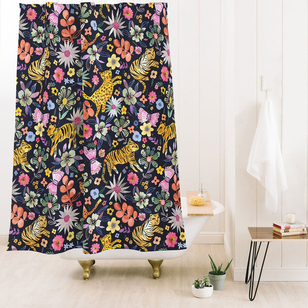 Ninola Design Spring Tigers Jungle Black Shower Curtain