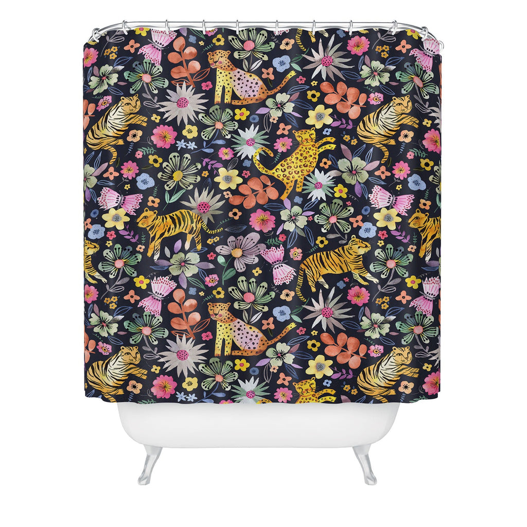 Ninola Design Spring Tigers Jungle Black Shower Curtain