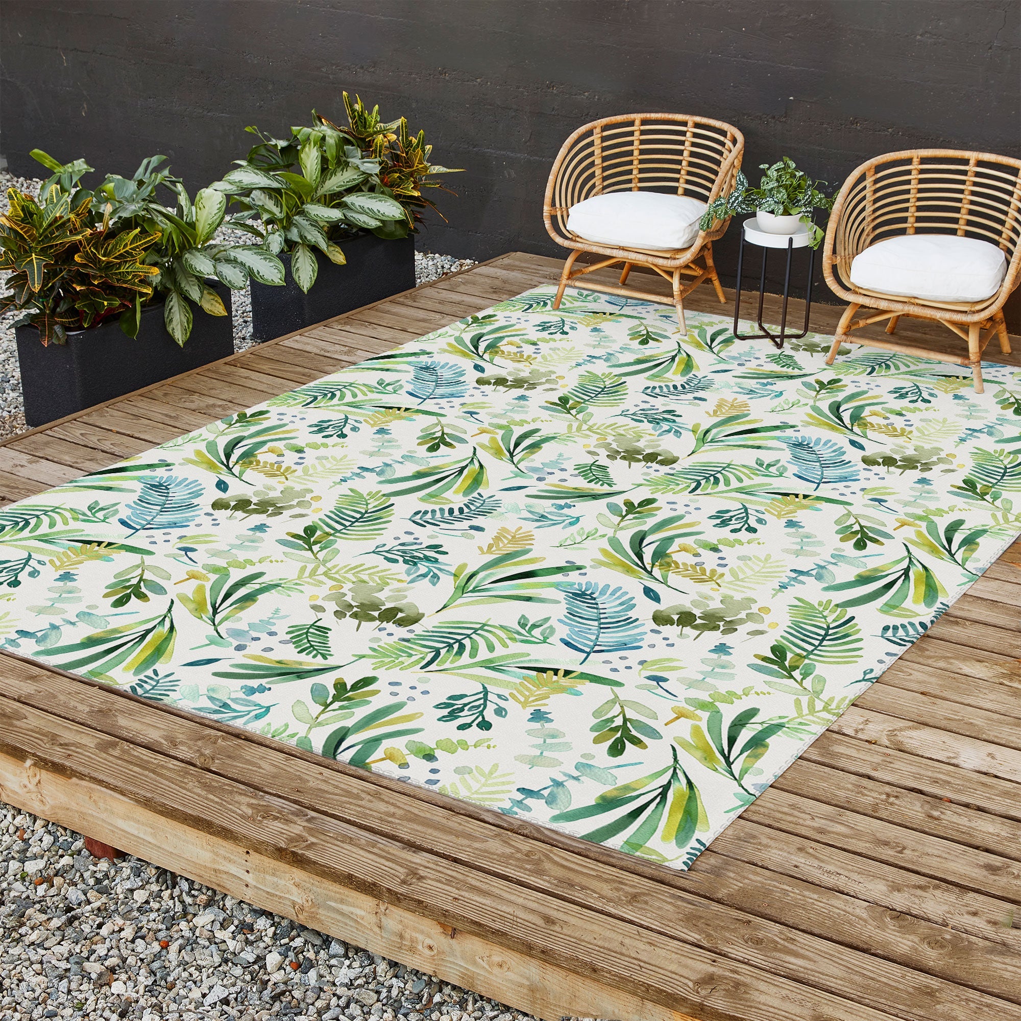 Ninola Design Tuscany Olive Green Leaves Outdoor Rug