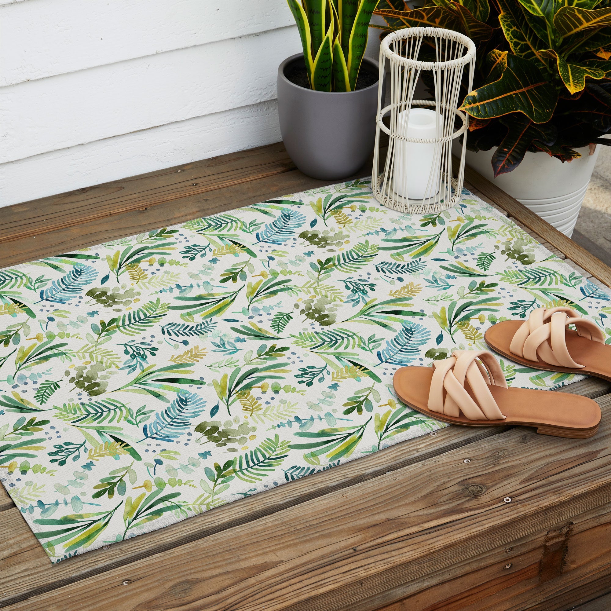 Ninola Design Tuscany Olive Green Leaves Outdoor Rug