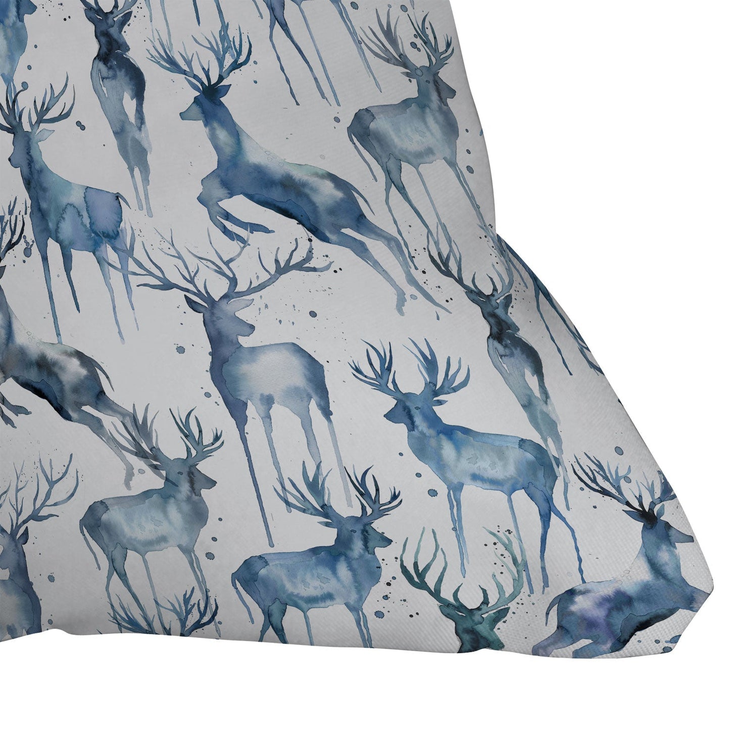 Ninola Design Watercolor Deers Cold Blue Throw Pillow