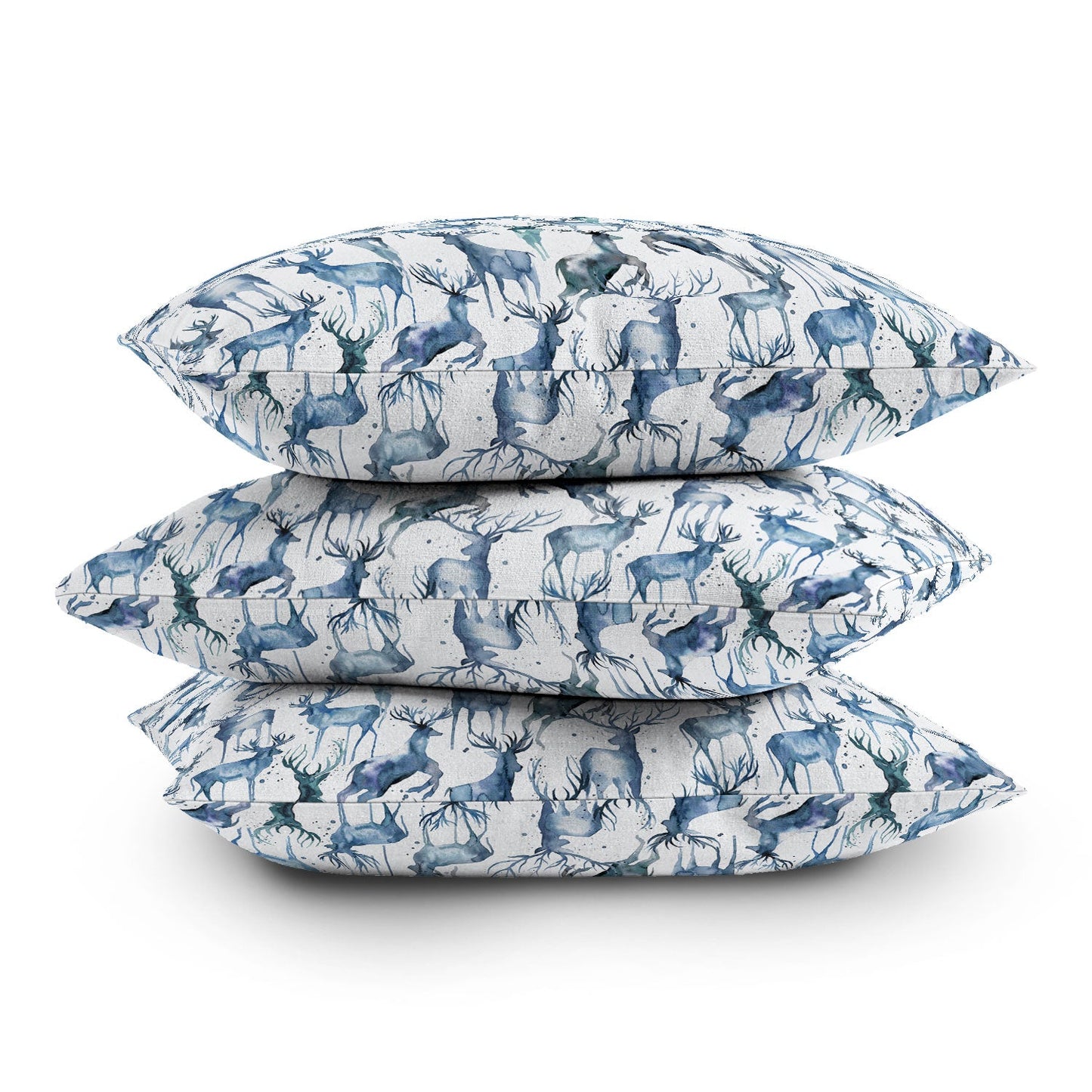 Ninola Design Watercolor Deers Cold Blue Throw Pillow