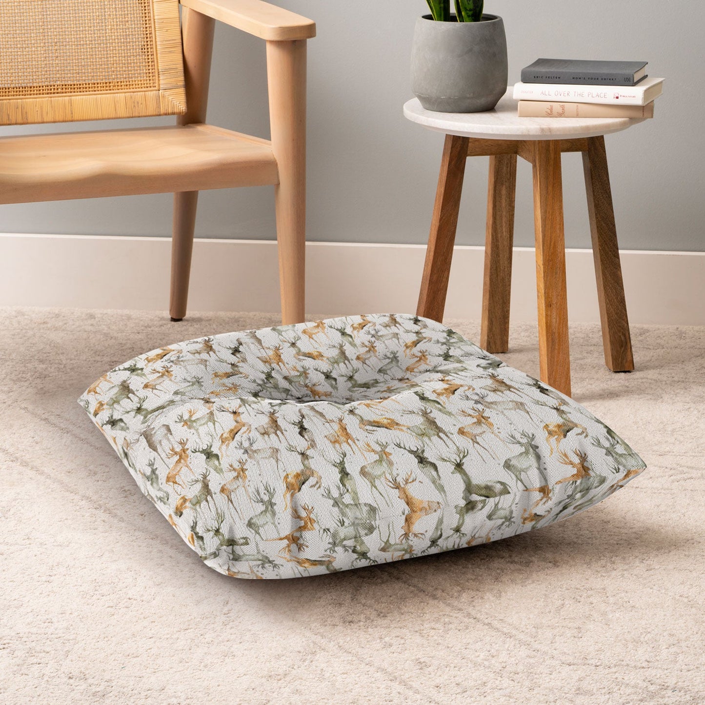 Ninola Design Watercolor Deers Golden Floor Pillow Square