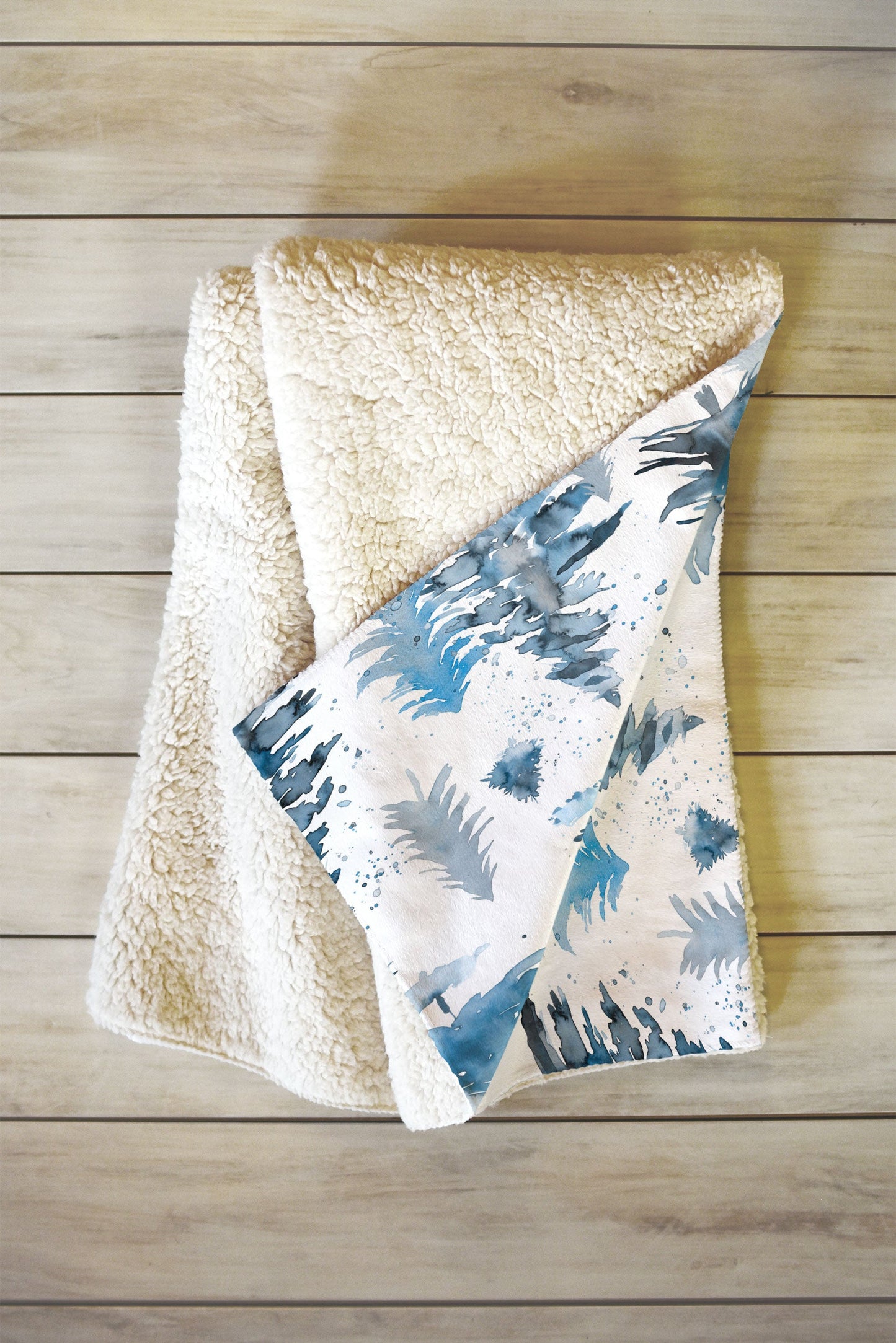Ninola Design Watercolor Pines Spruces Blue Fleece Throw Blanket