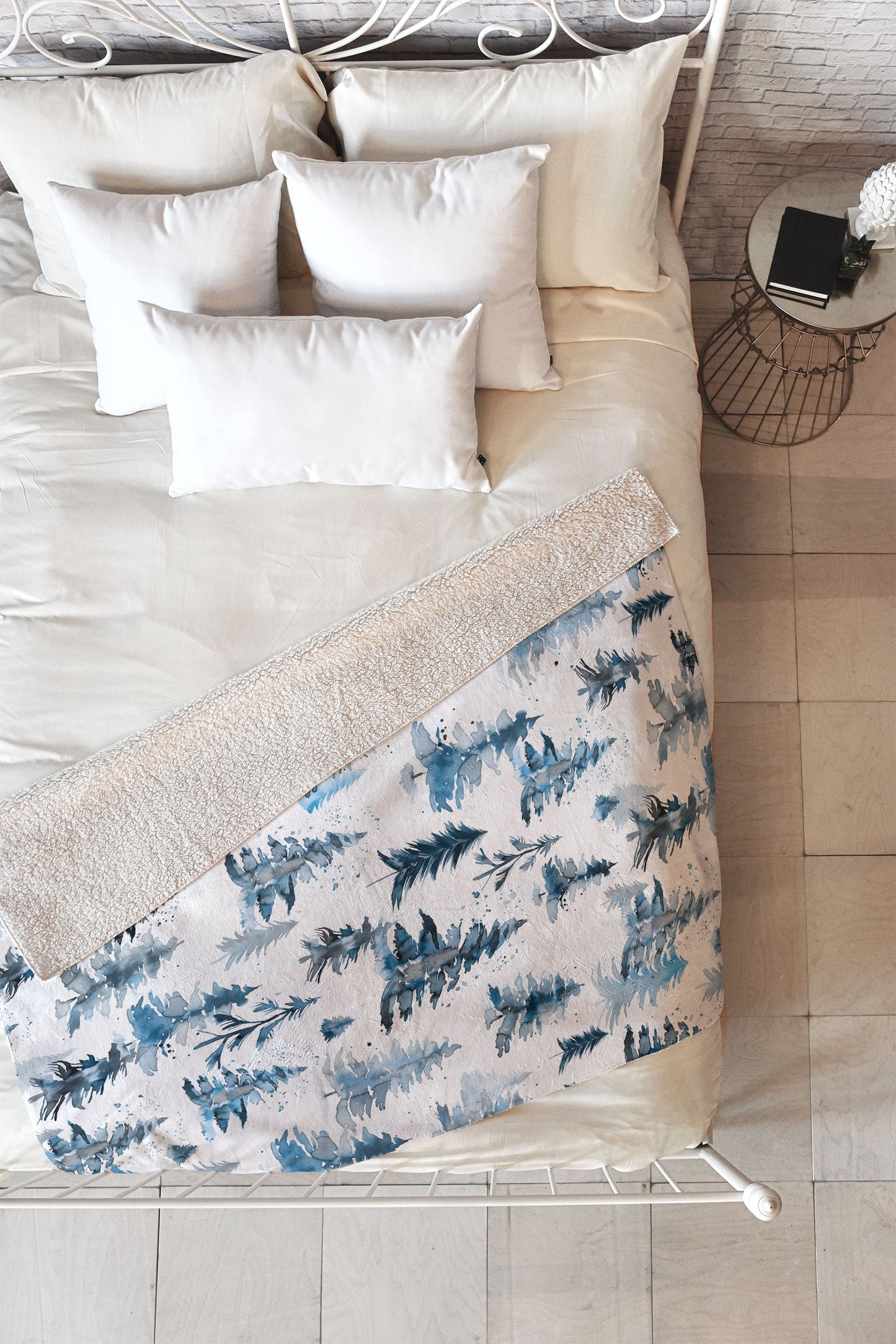 Ninola Design Watercolor Pines Spruces Blue Fleece Throw Blanket