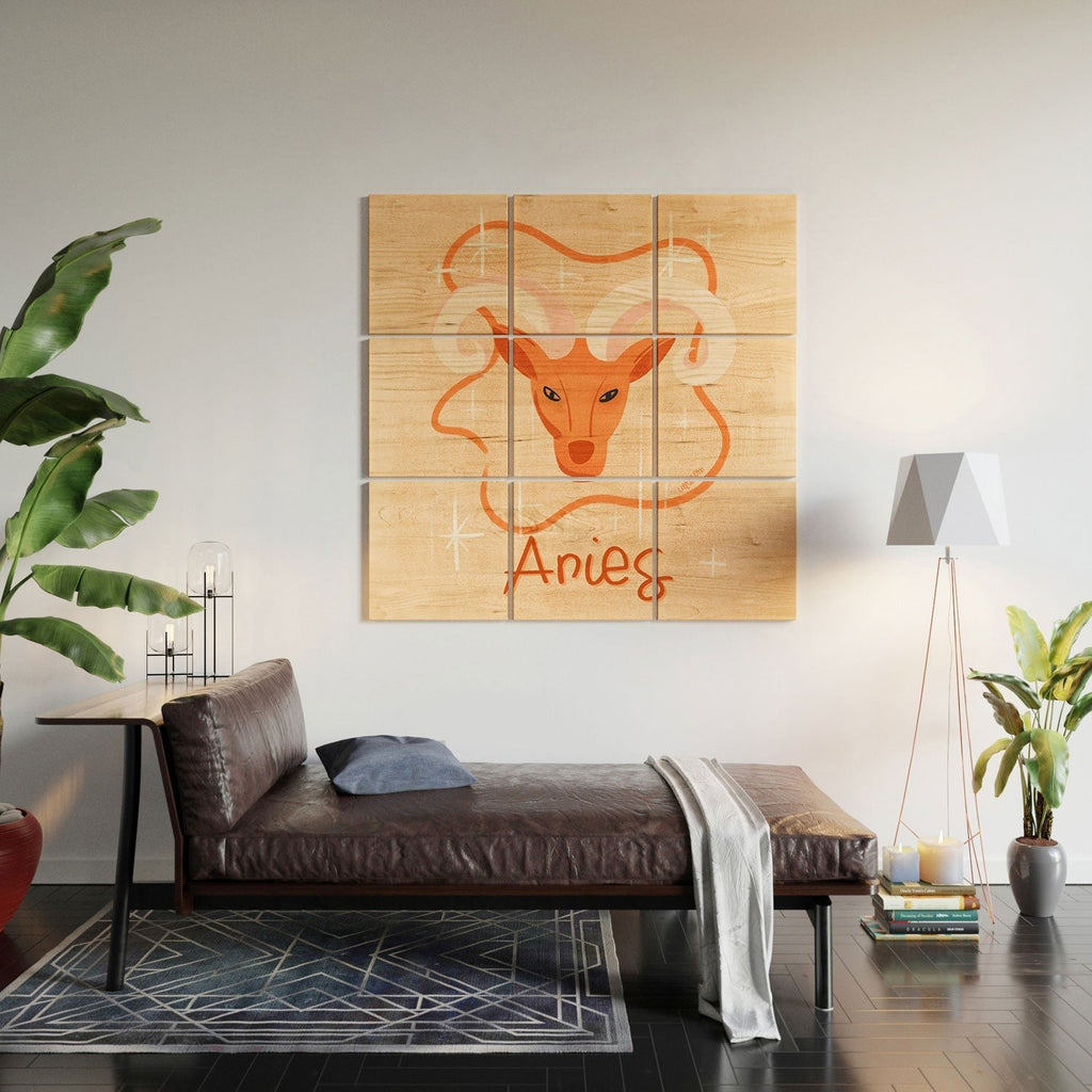 Little Om Zodiac Signs Aries Wood Wall Mural