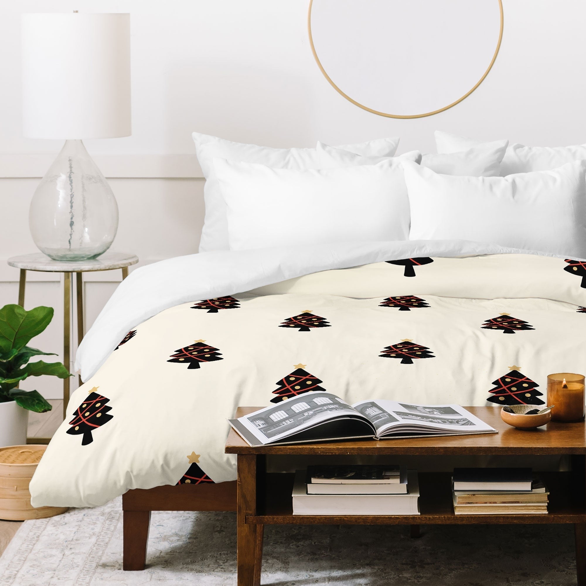 Design by Spark Black And Gold Christmas Tree Duvet Cover