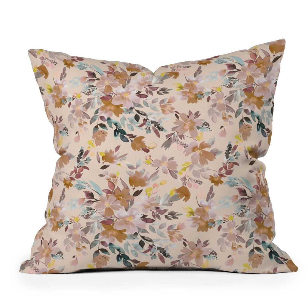 Ninola Design Botanic Retreat Floral Oleander Whimsical Soft Pink Throw Pillow