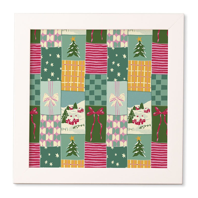 LouBruzzoni Cozy Christmas Patchwork Framed Wall Art