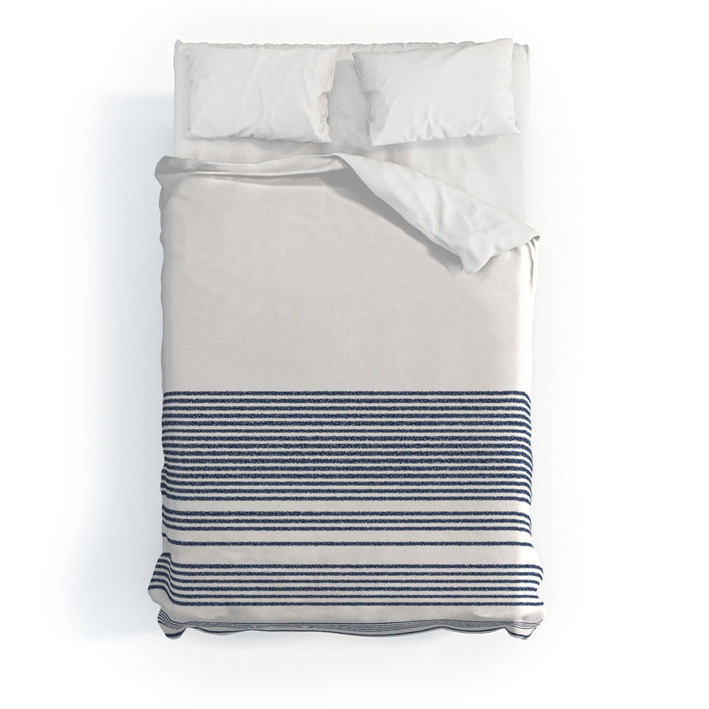 Kierkegaard Design Studio organic stripes naut navy blue and white Duvet Cover