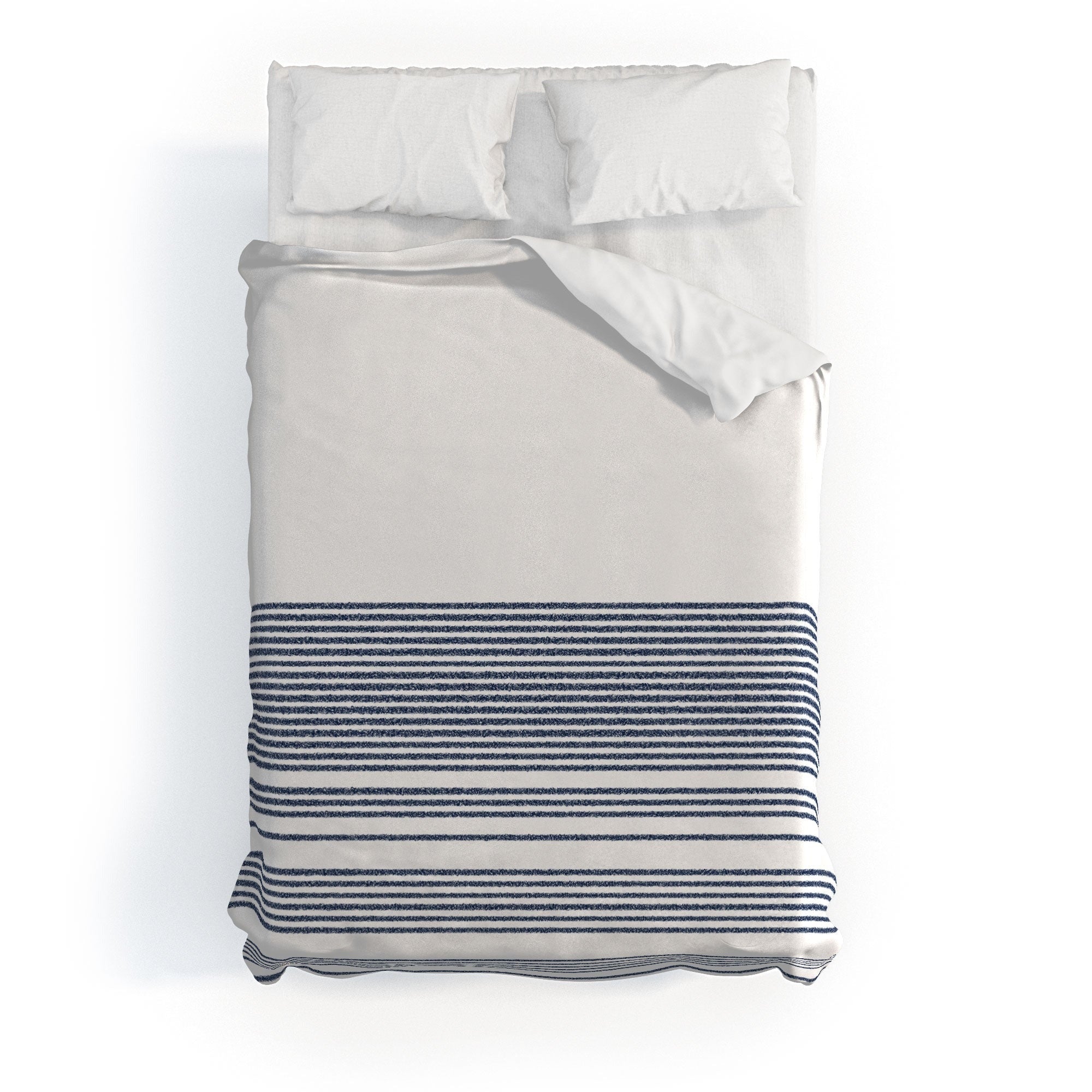 Kierkegaard Design Studio organic stripes naut navy blue and white Duvet Cover