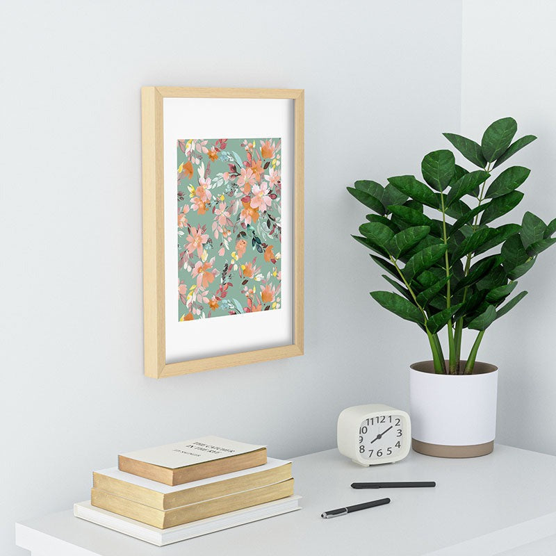 Ninola Design Botanic Retreat Floral Oleander Whimsical Teal Green Recessed Framing Rectangle