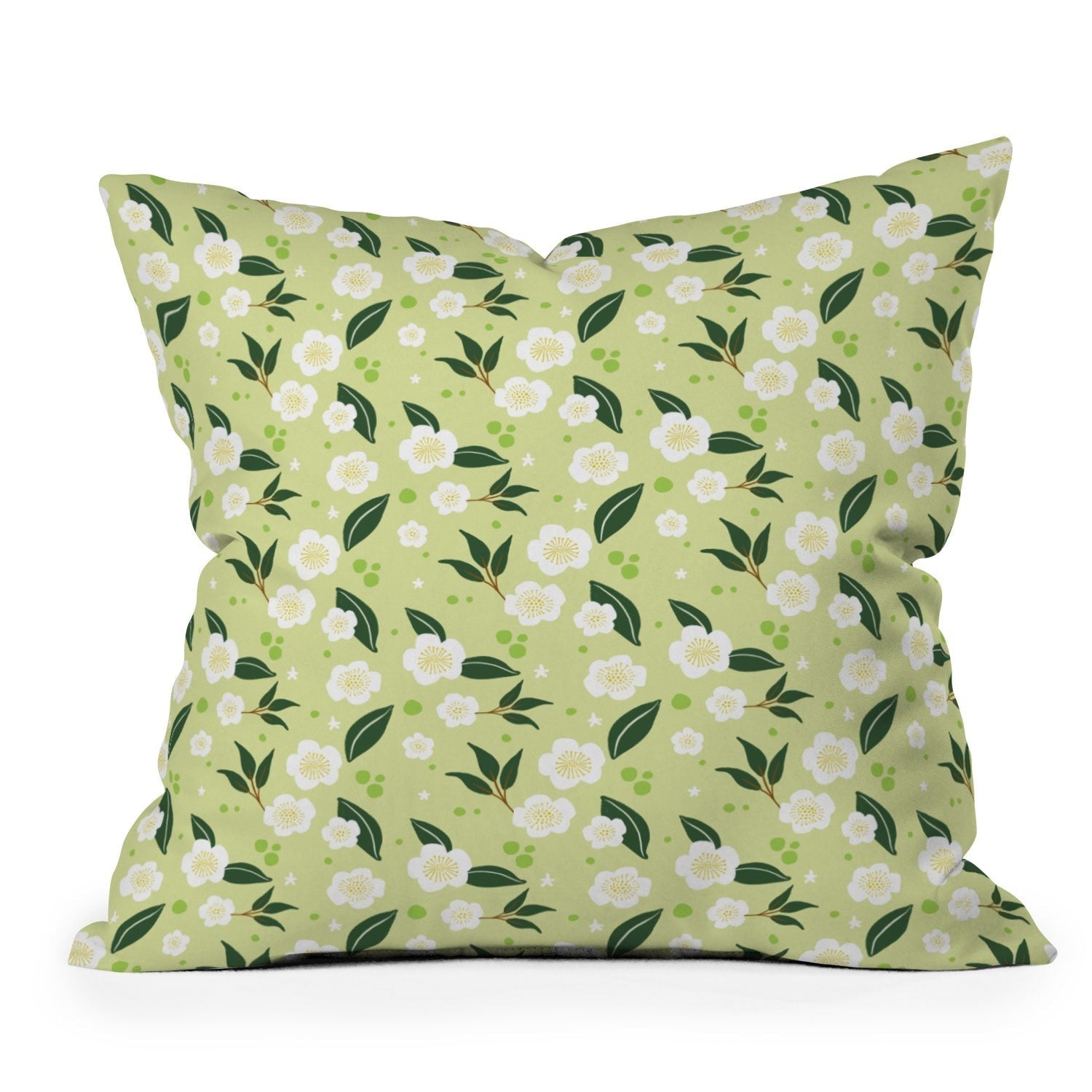 Design by Spark Matcha Tea Florals Outdoor Throw Pillow