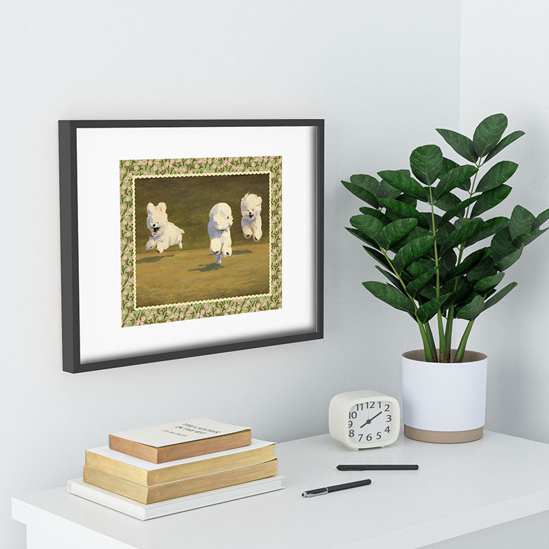 NKTN Three Dogs Running Recessed Framing Rectangle