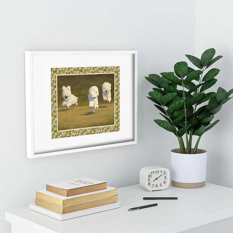NKTN Three Dogs Running Recessed Framing Rectangle