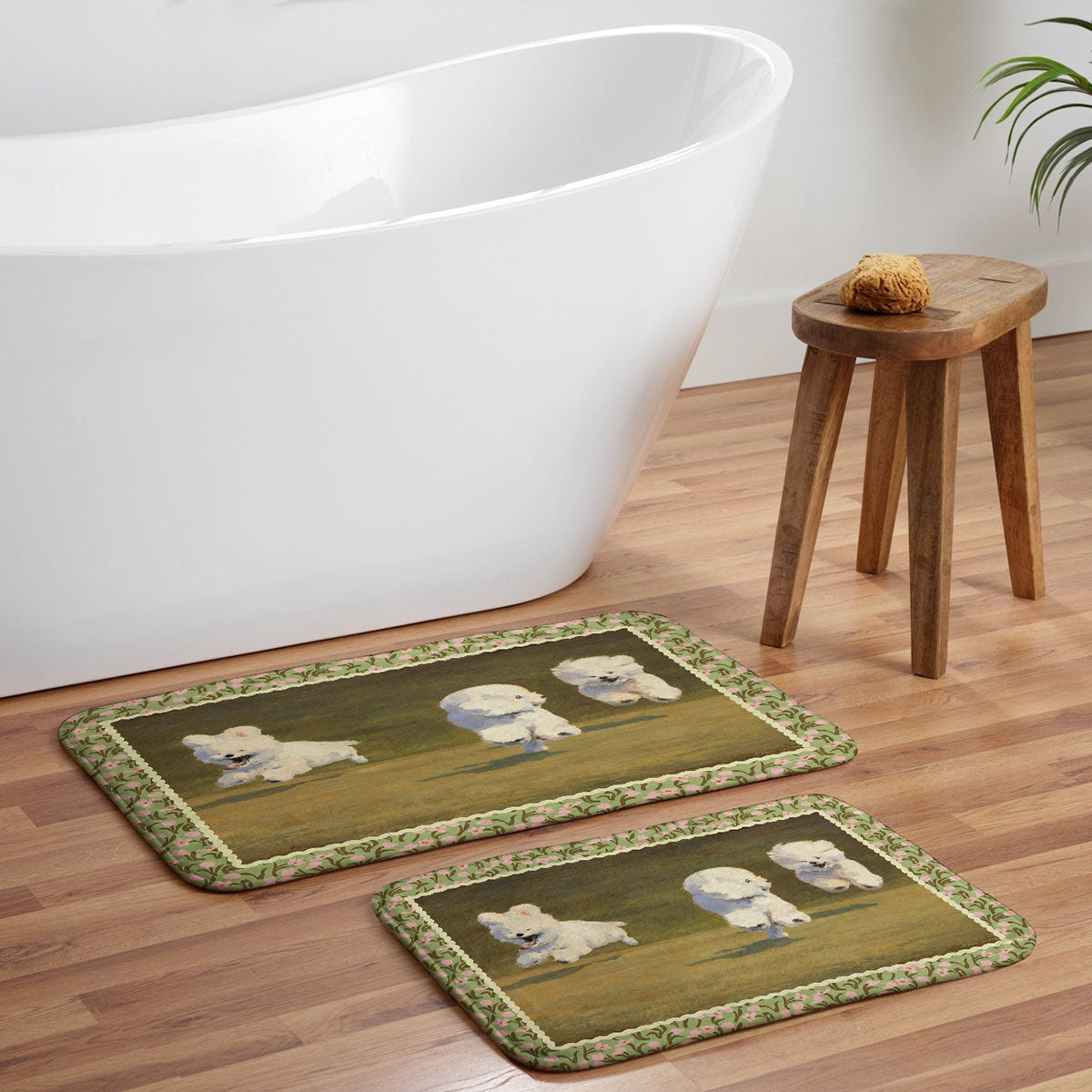 NKTN Three Dogs Running Memory Foam Bath Mat