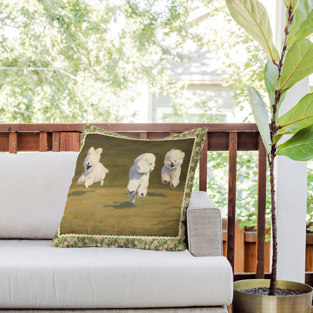NKTN Three Dogs Running Outdoor Throw Pillow