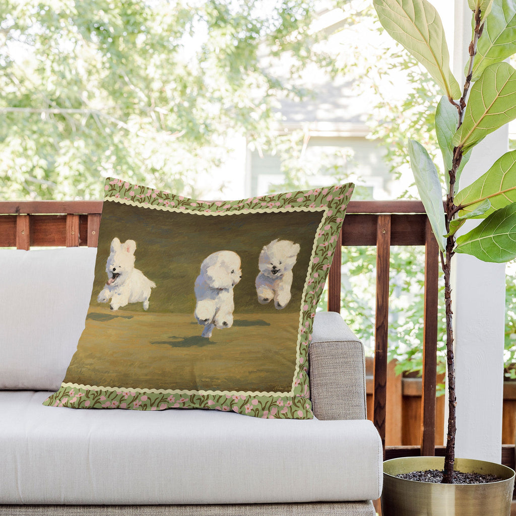 NKTN Three Dogs Running Outdoor Throw Pillow