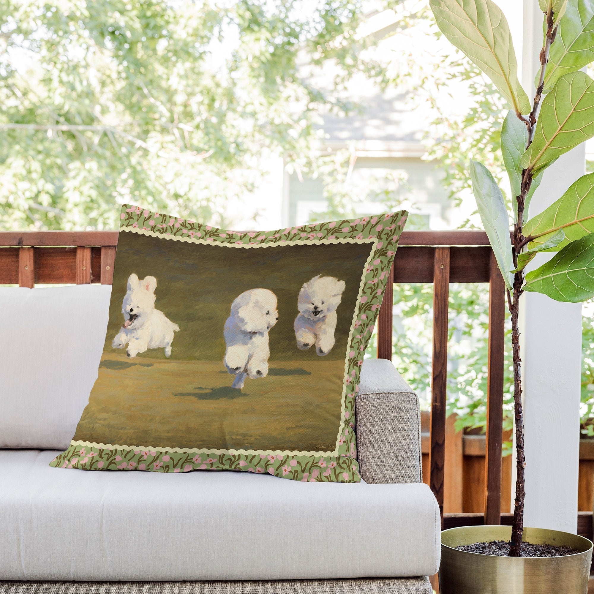 NKTN Three Dogs Running Outdoor Throw Pillow