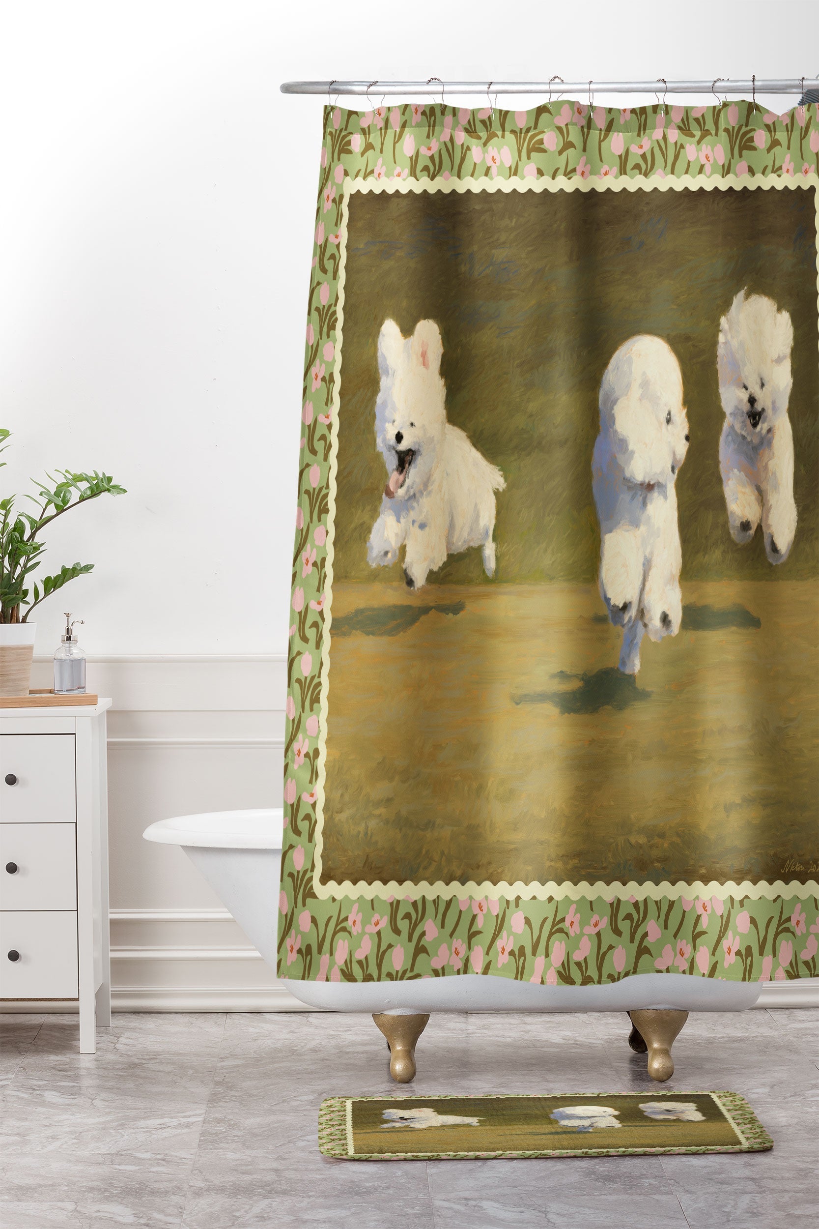 NKTN Three Dogs Running Memory Foam Bath Mat