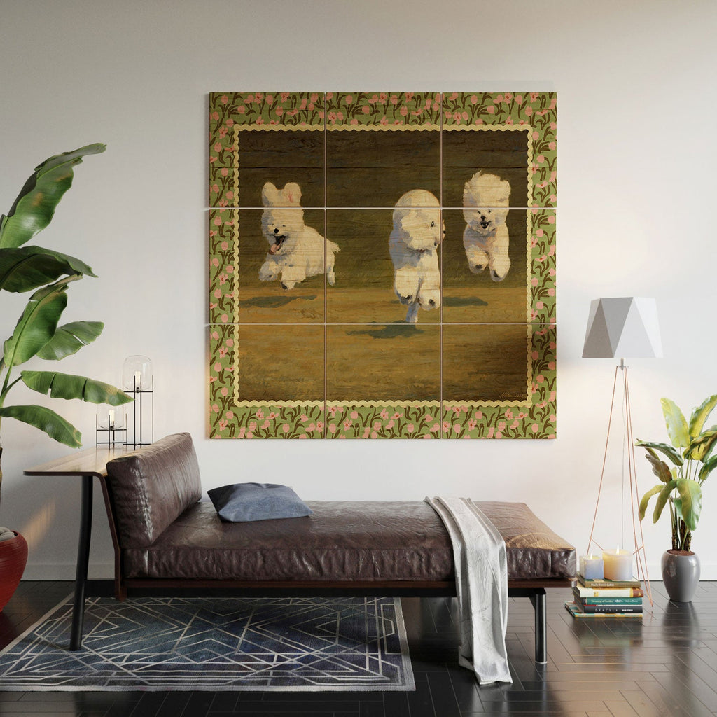 NKTN Three Dogs Running Wood Wall Mural