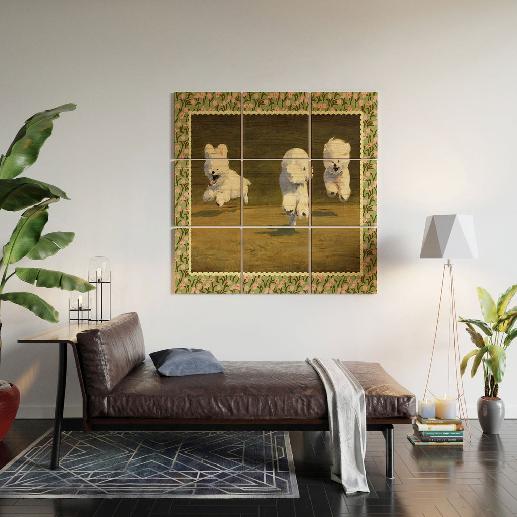 NKTN Three Dogs Running Wood Wall Mural
