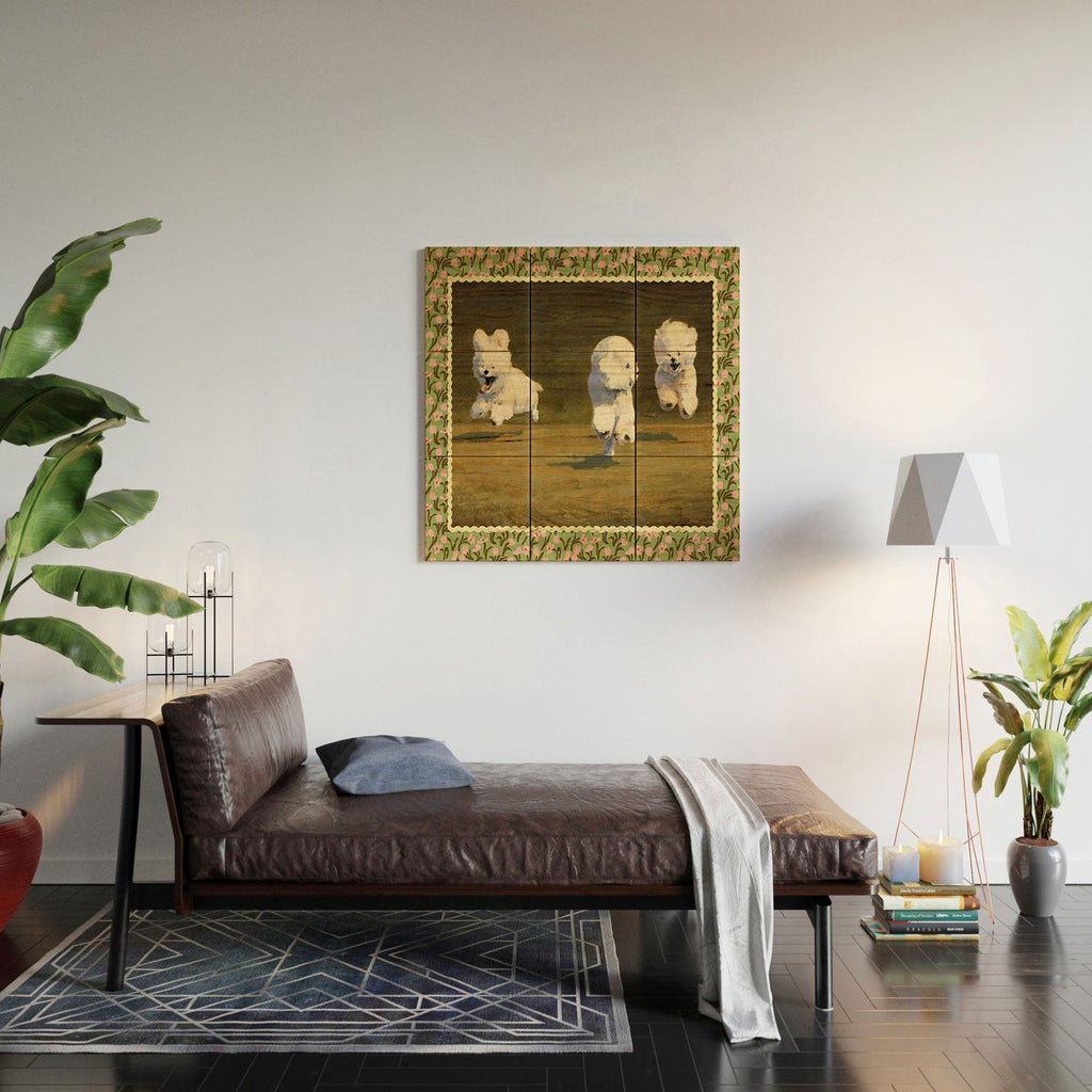 NKTN Three Dogs Running Wood Wall Mural