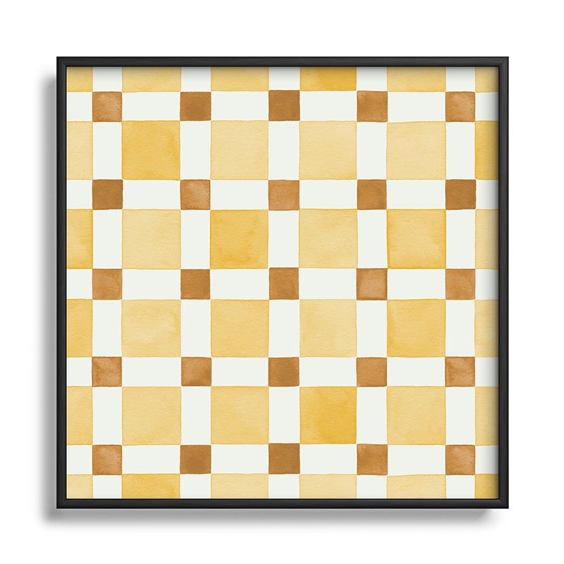 Ninola Design Everyday Artifact Checker Mosaic Tiles Geometry Yellow Square Metal Framed Art Print