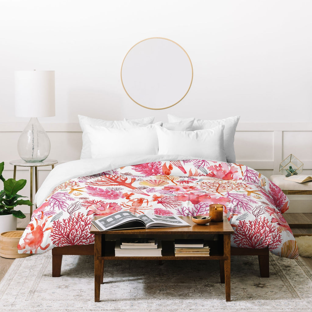 Ninola Design Botanic Retreat Coral Reef Crab Lobster Red Duvet Cover
