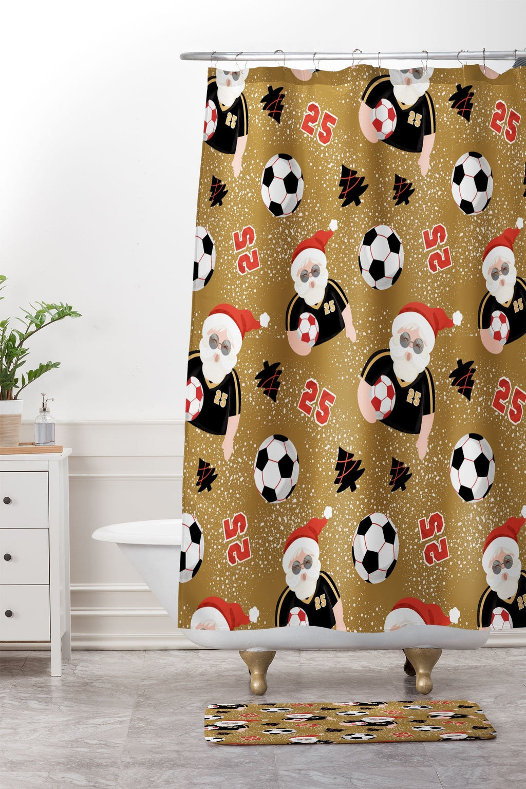 Design by Spark Sporty Soccer Santa Holiday Memory Foam Bath Mat