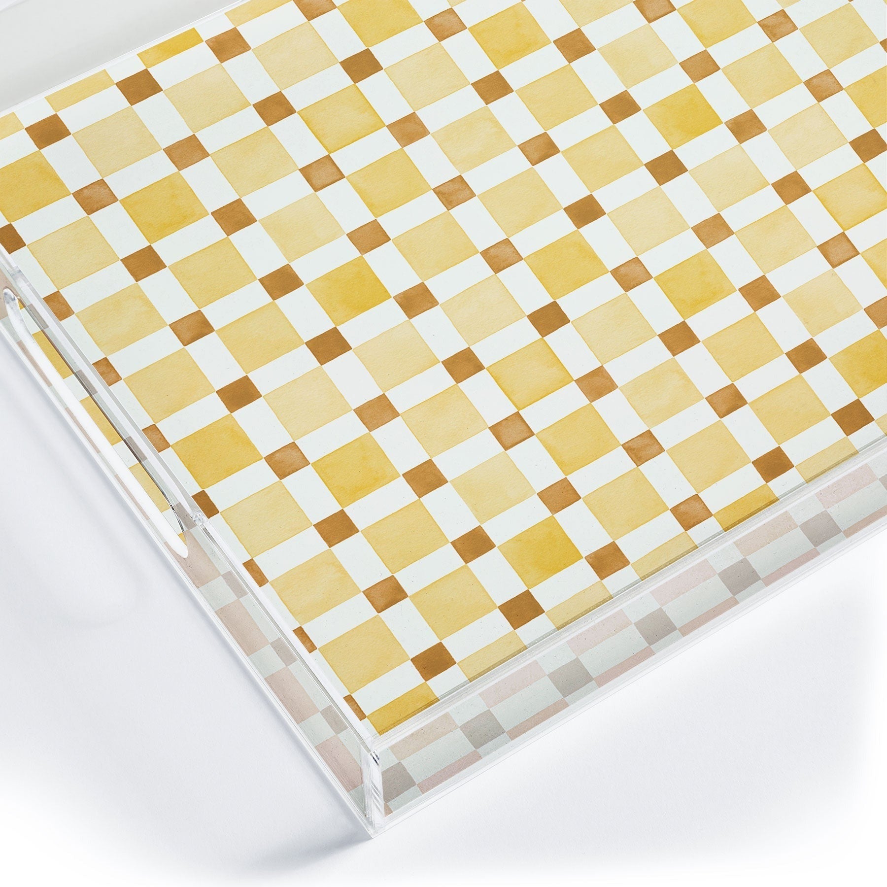 Ninola Design Everyday Artifact Checker Mosaic Tiles Geometry Yellow Acrylic Tray