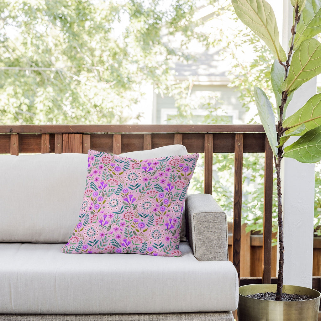 Pimlada Phuapradit Ditsy Purple Floral Half Drop Outdoor Throw Pillow