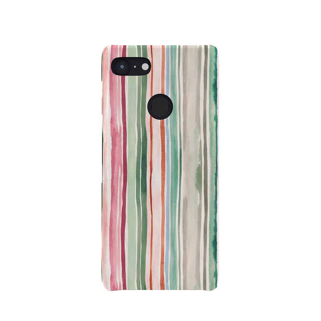 Ninola Design Botanic Retreat Watercolor Stripes Green Orange Red Phone Case