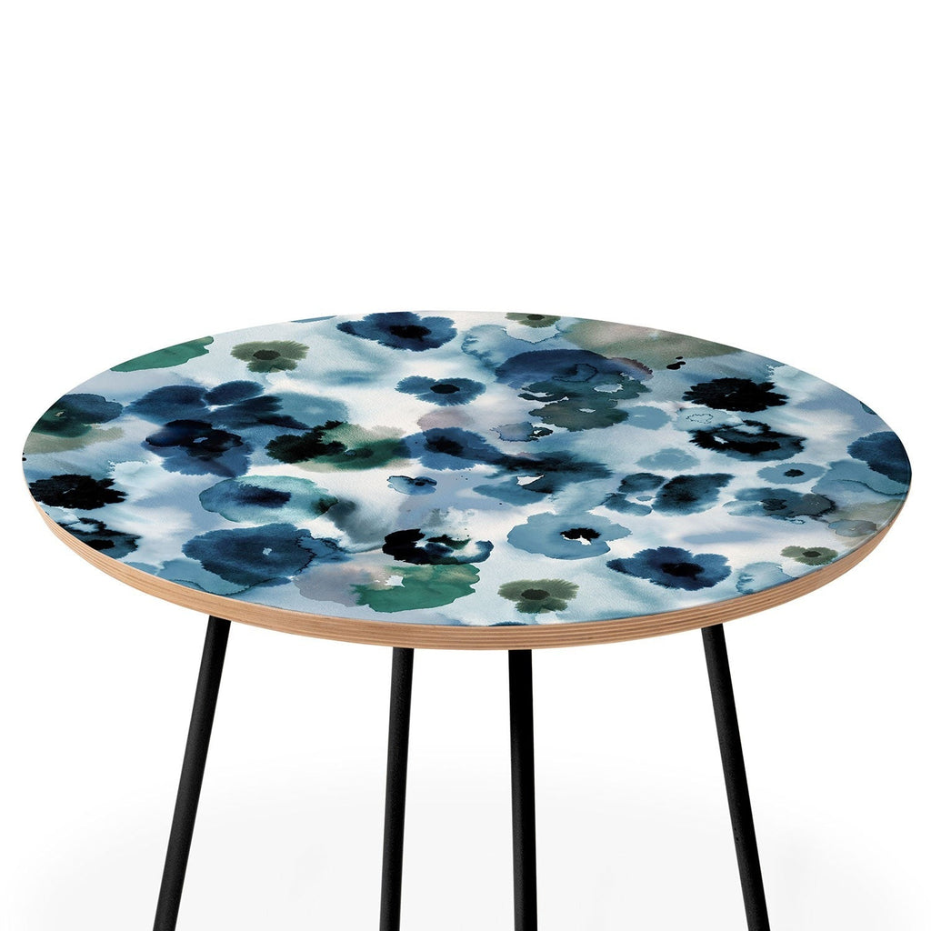 Ninola Design Botanic Retreat Ombre Abstract Watercolor Flowers Blue Navy Round Side Table